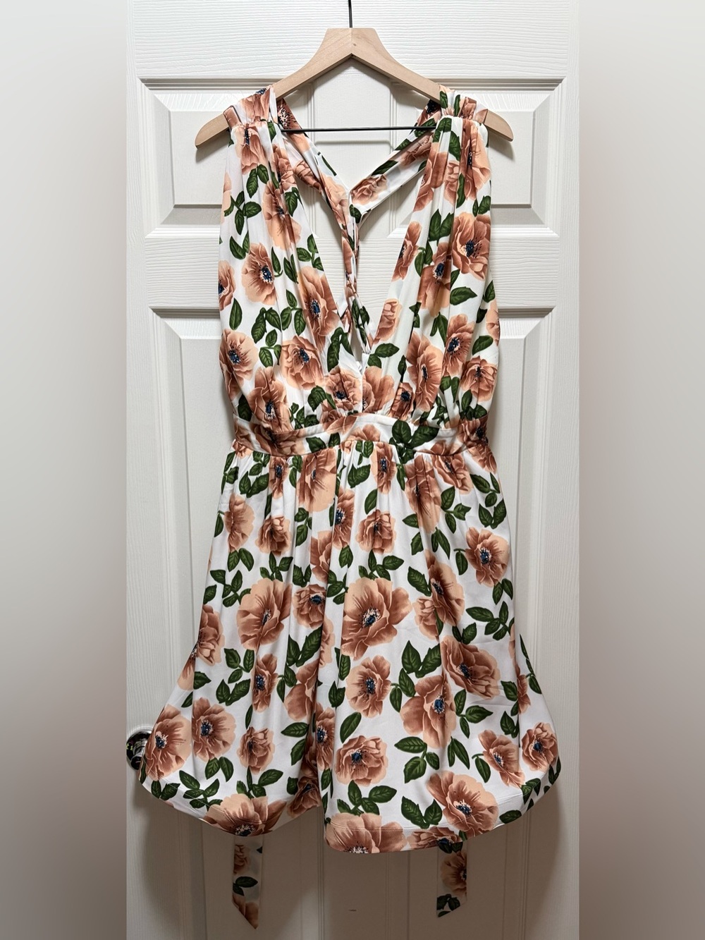 Fashion Nova 2X Floral Plunge Fit & Flare Open Back Dress